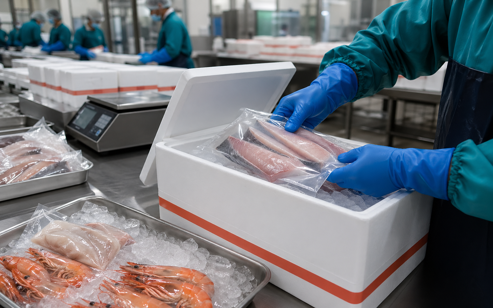 Cold-chain seafood export packing process